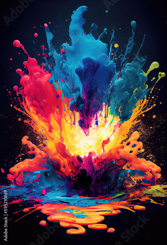 Acrylic or oil paint color explosion with black background as digital wallpaper background illustration (Generative AI)