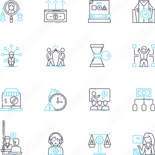 Succession planning linear icons set. Continuity, Development, Growth, Transfer, Legacy, Progression, Advancement line vector and concept signs. Planning,Preparedness,Future-proofing outline