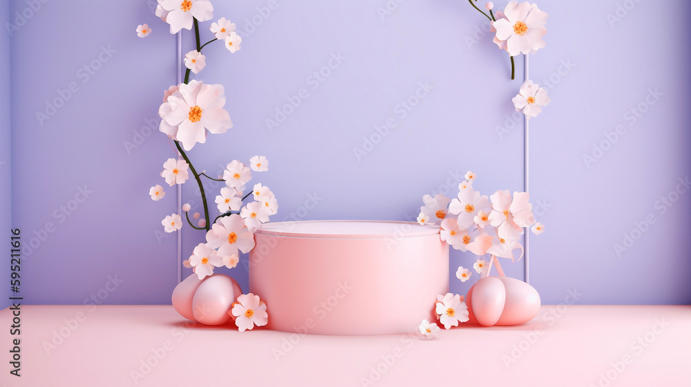 spring floral podium with light pink background