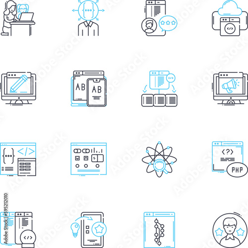 Mainframe computer linear icons set. Legacy, Centralized, Durable, Powerful, Resilient, Inflexible, Hierarchical line vector and concept signs. Reliable,Robust,Monolithic outline illustrations