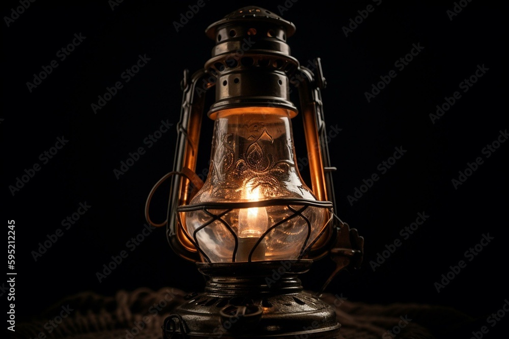 Antique oil lamp on white background. Generative AI