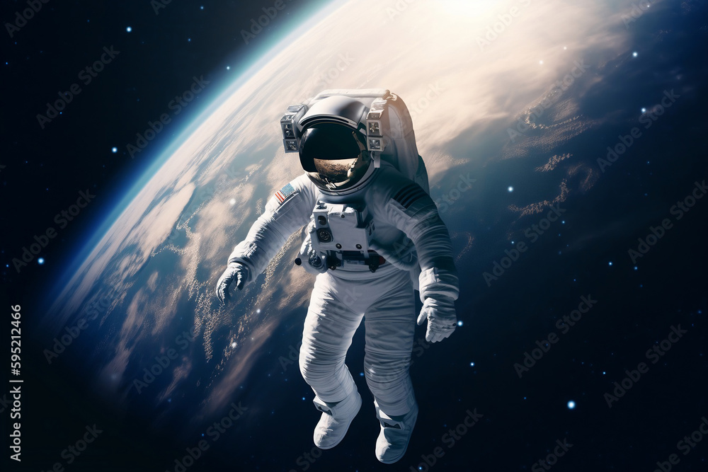 astronaut flies over the earth in space Generative ai