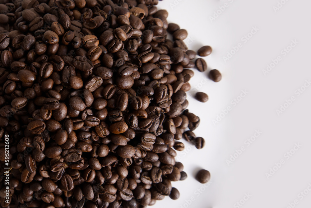Roasted coffee beans closeup texture background copy space Roasted coffee beans closeup texture background copy space