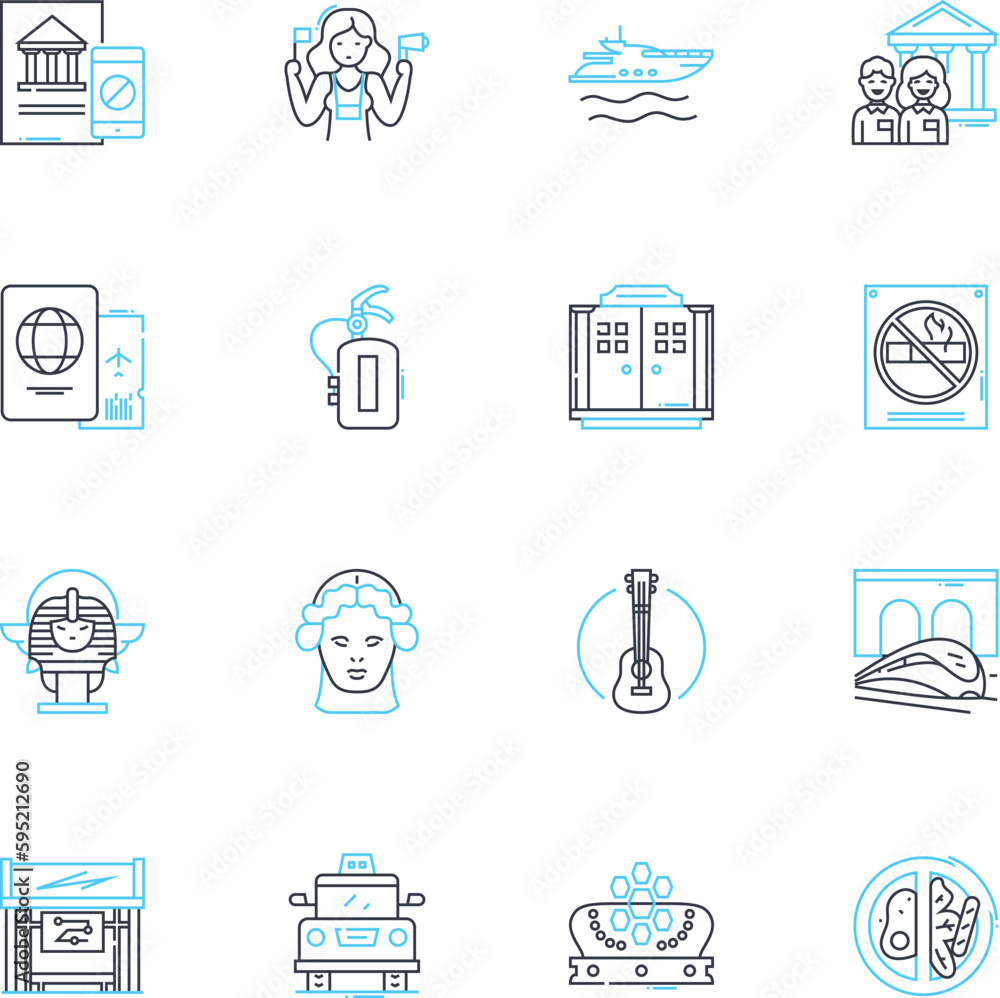 Leisure center linear icons set. Fitness, Pool, Gym, Sports, Recreation, Spa, Sauna line vector and concept signs. Yoga,Cardio,Zumba outline illustrations