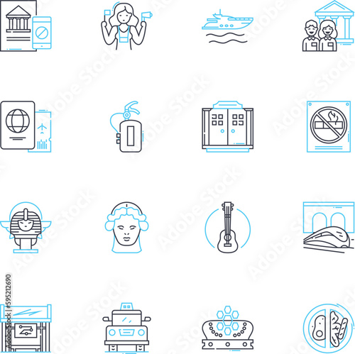 Leisure center linear icons set. Fitness, Pool, Gym, Sports, Recreation, Spa, Sauna line vector and concept signs. Yoga,Cardio,Zumba outline illustrations