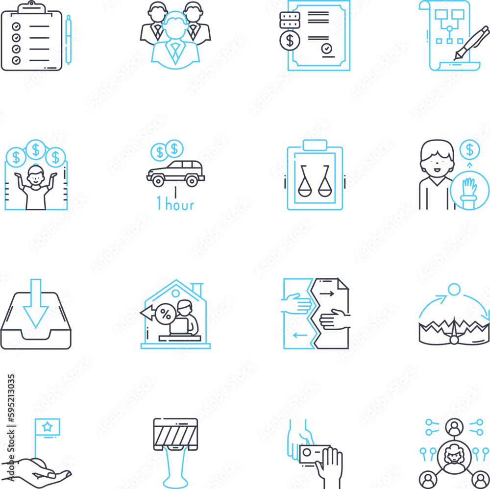 Far-flung headquarters linear icons set. Remote, Isolated, Distant, Outlying, Secluded, Faraway, Unreachable line vector and concept signs. Piering,Adventurous,Challenging outline illustrations