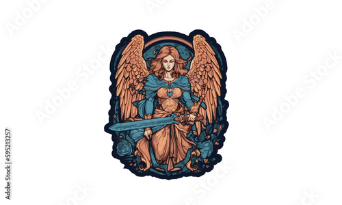 Archangel Michael with sword and armor logo vector illustration