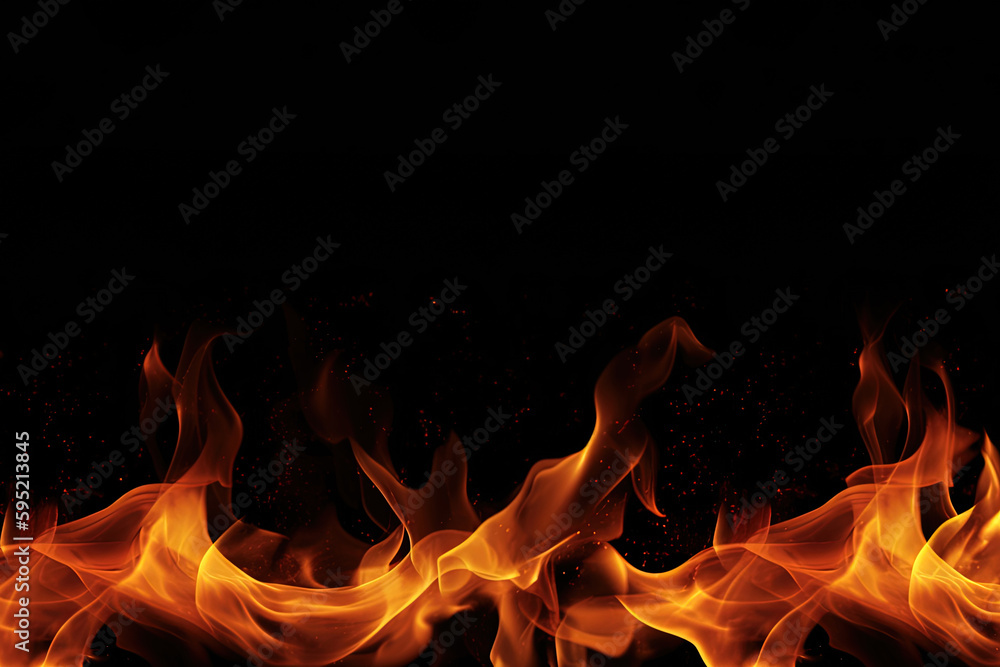 Burning fire flame on black background with copy space. Created with Generative AI Technology Burning fire flame on black background with copy space. Created with Generative AI Technology