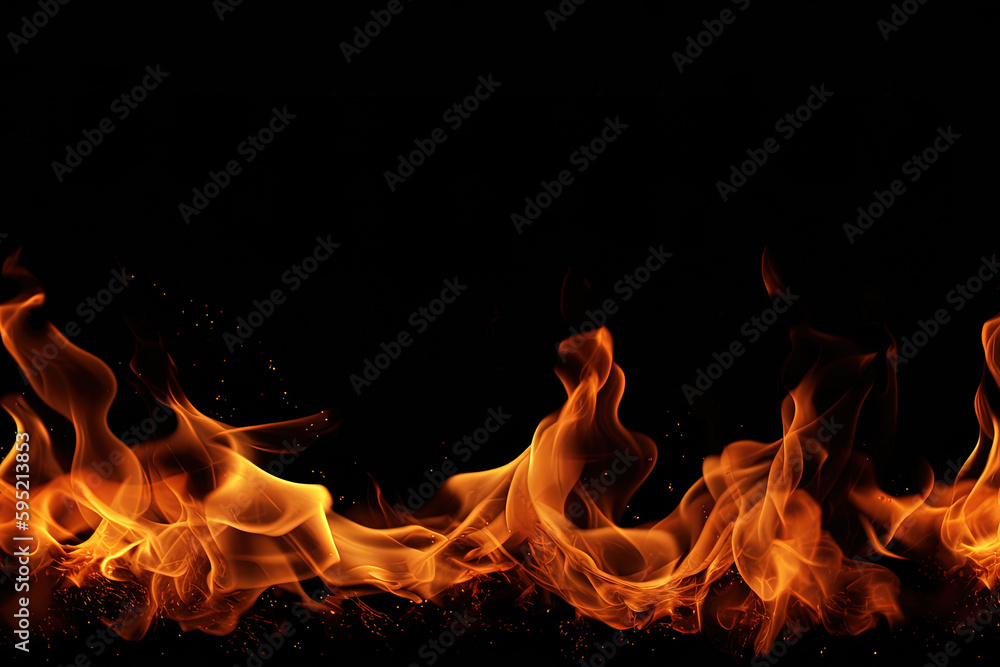 Burning fire flame on black background with copy space. Created with Generative AI Technology Burning fire flame on black background with copy space. Created with Generative AI Technology