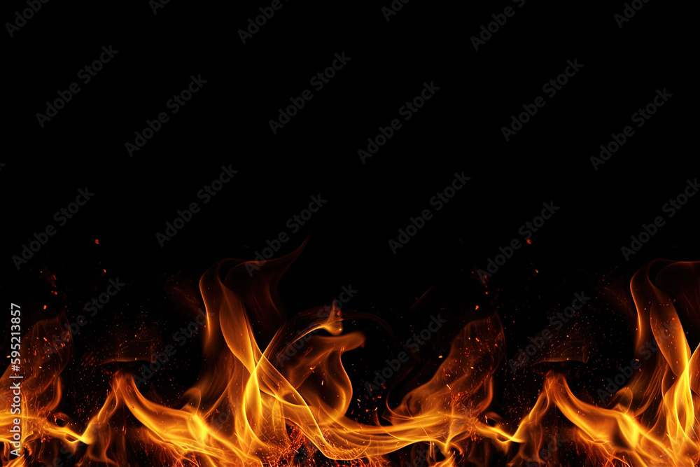 Burning fire flame on black background with copy space. Created with Generative AI Technology Burning fire flame on black background with copy space. Created with Generative AI Technology