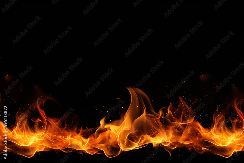 Burning fire flame on black background with copy space. Created with Generative AI Technology Burning fire flame on black background with copy space. Created with Generative AI Technology