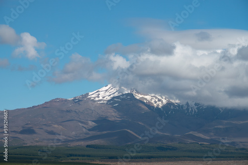 Mount Tongariro, a compound volcano in the Taupo Volcanic Zone of the North Island of New Zealand. One of the three active volcanoes that dominate the landscape of the central North Island. photo