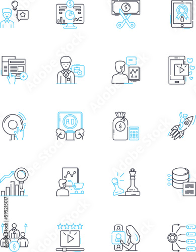 Media pitch linear icons set. Persuasive, Attention-grabbing, Hook, Compelling, Unique, Memorable, Innovative line vector and concept signs. Provocative,Impactful,Engaging outline illustrations