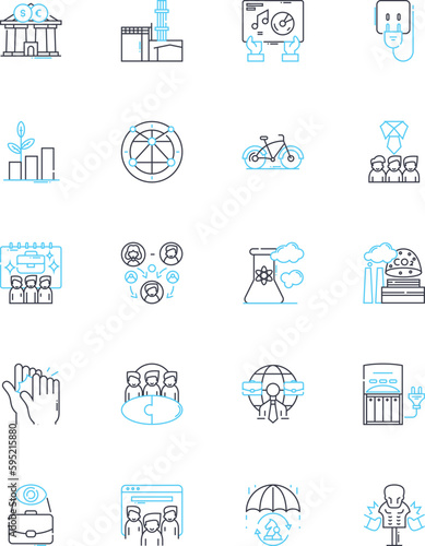International outreach linear icons set. Global, Diversity, Unity, Cultural, Exchange, Outreach, Collaboration line vector and concept signs. Empowerment,Communication,Inclusivity outline
