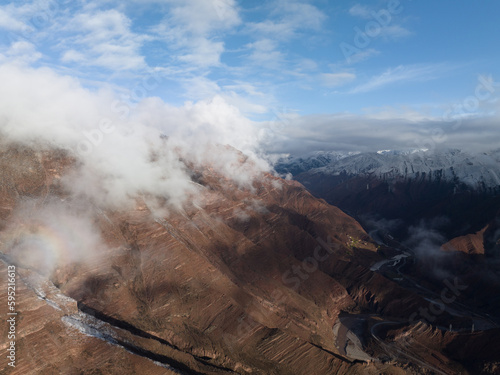 Aerial view of beautiful danxia landform landscape in Tibet,China