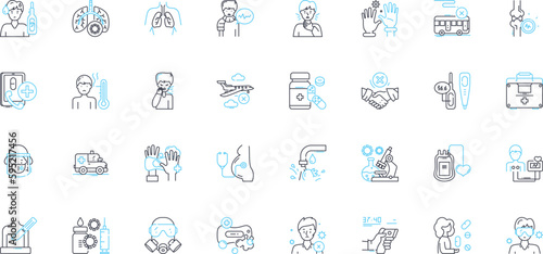 Pathogen control linear icons set. disinfectant, sanitation, sterilization, outbreak, bacteria, virus, contamination line vector and concept signs. fungi,mold,hygiene outline illustrations