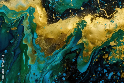 Płynne złoto i malachit, ttekstura - Liquid gold and malachite, texture- AI Generated