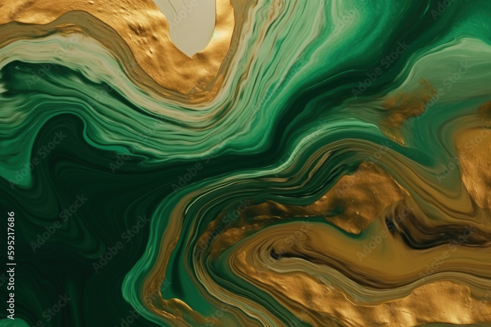 Mix złotej i turkusowej farby - tapeta - Mix of gold and turquoise paint - wallpaper - AI Generated - obrazy, fototapety, plakaty 