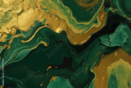 Mokra farba - złoto i malachit - tapeta, ornament - Wet paint - gold and malachite - wallpaper, ornament - AI Generated