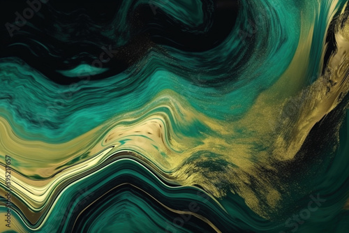 Tekstura złotej i turkusowej farby - tapeta - Mix of gold and turquoise paint - wallpaper - AI Generated