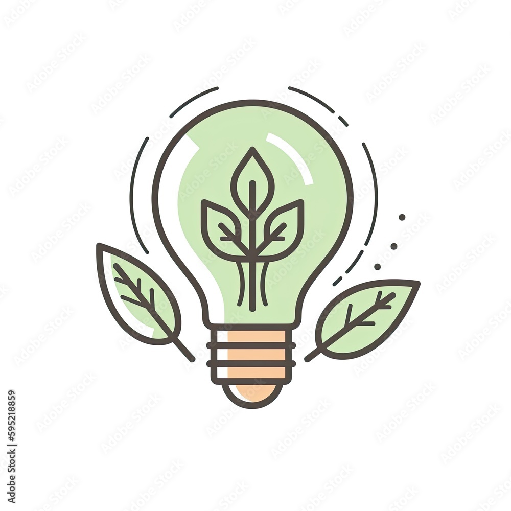 Ecological idea, green lightbulb on white background. Logo template created using generative AI tools Ecological idea, green lightbulb on white background. Logo template created using generative AI tools