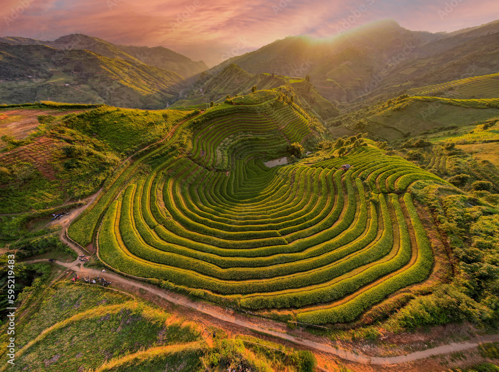 Sunset in Mu Cang Chai terraces, Vietnam. Sunset in Mu Cang Chai terraces, Vietnam.