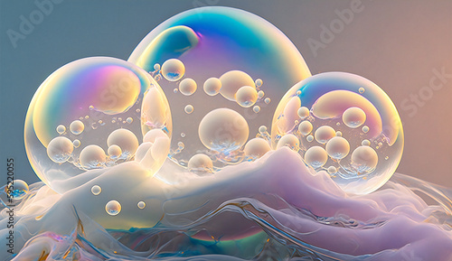 Soap bubbles close up in the detail - macro, Background, Generative AI