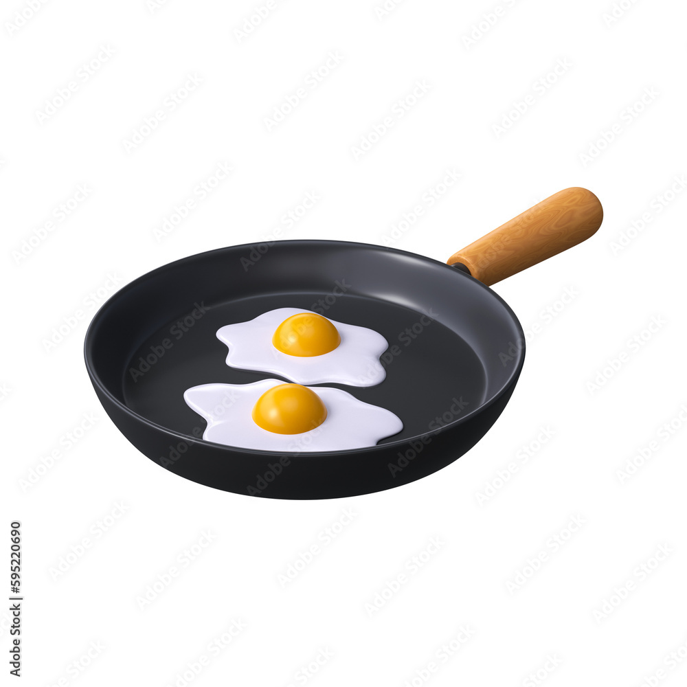 Healthy breakfast 3d boiled eggs in a frying pan