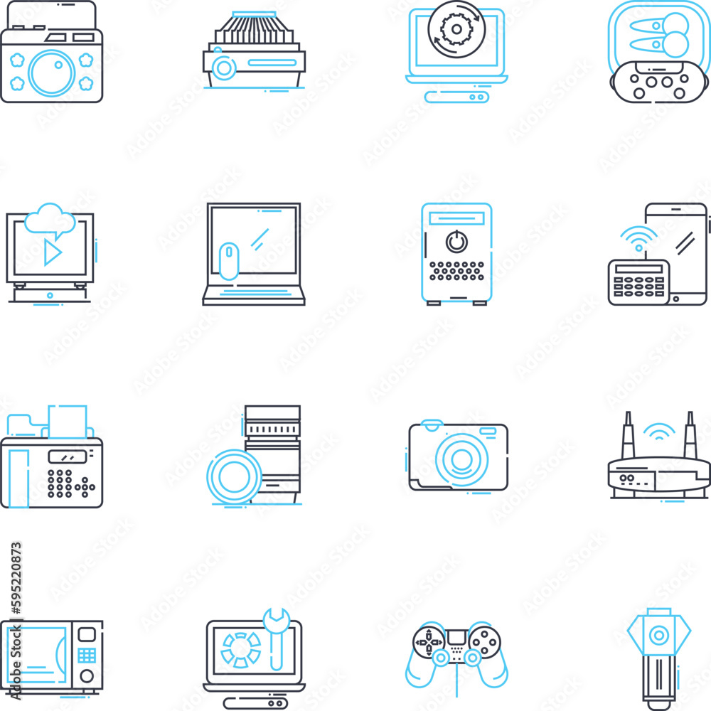 Equipment support linear icons set. Maintenance, Repair, Upkeep, Assistance, Service, Assistance, Compliance line vector and concept signs. Inspection,Calibration,Diagnosis outline illustrations