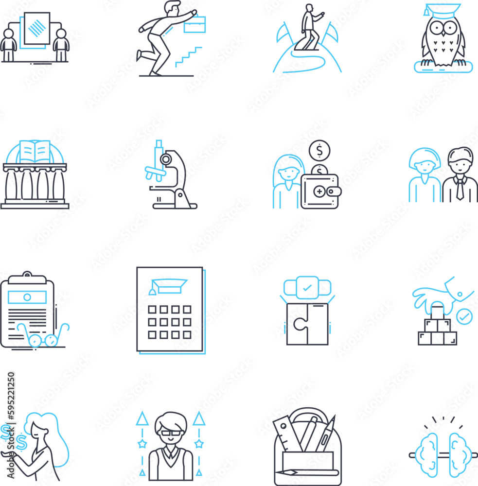 Digital education linear icons set. Online, Virtual, E-learning, Remote, Interactive, Multimedia, Digital line vector and concept signs. Connected,Innovative,Hybrid outline illustrations