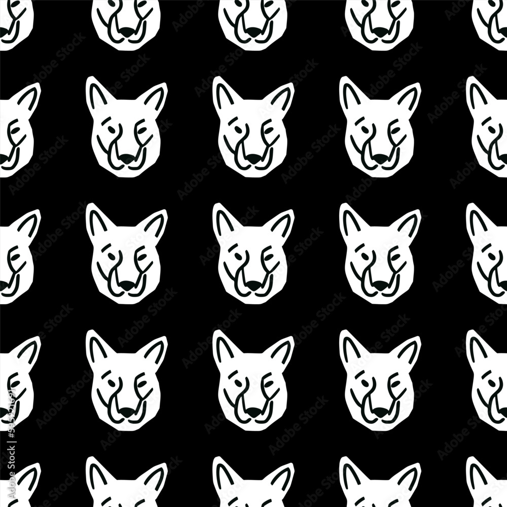Seamless pattern with pig head illustration in minimalist cutting style on black and white color
