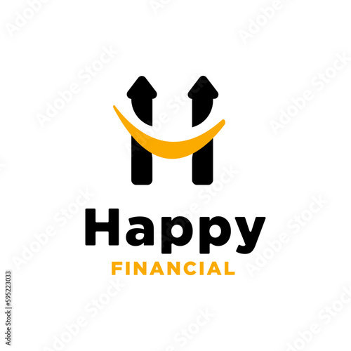 smile symbol with arrow chart for financial grwoth logo