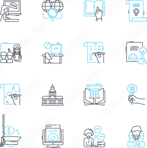 Online training linear icons set. E-learning, Webinar, Virtual, Digital, Remote, Online, Courses line vector and concept signs. Classes,Modules,Curriculum outline illustrations