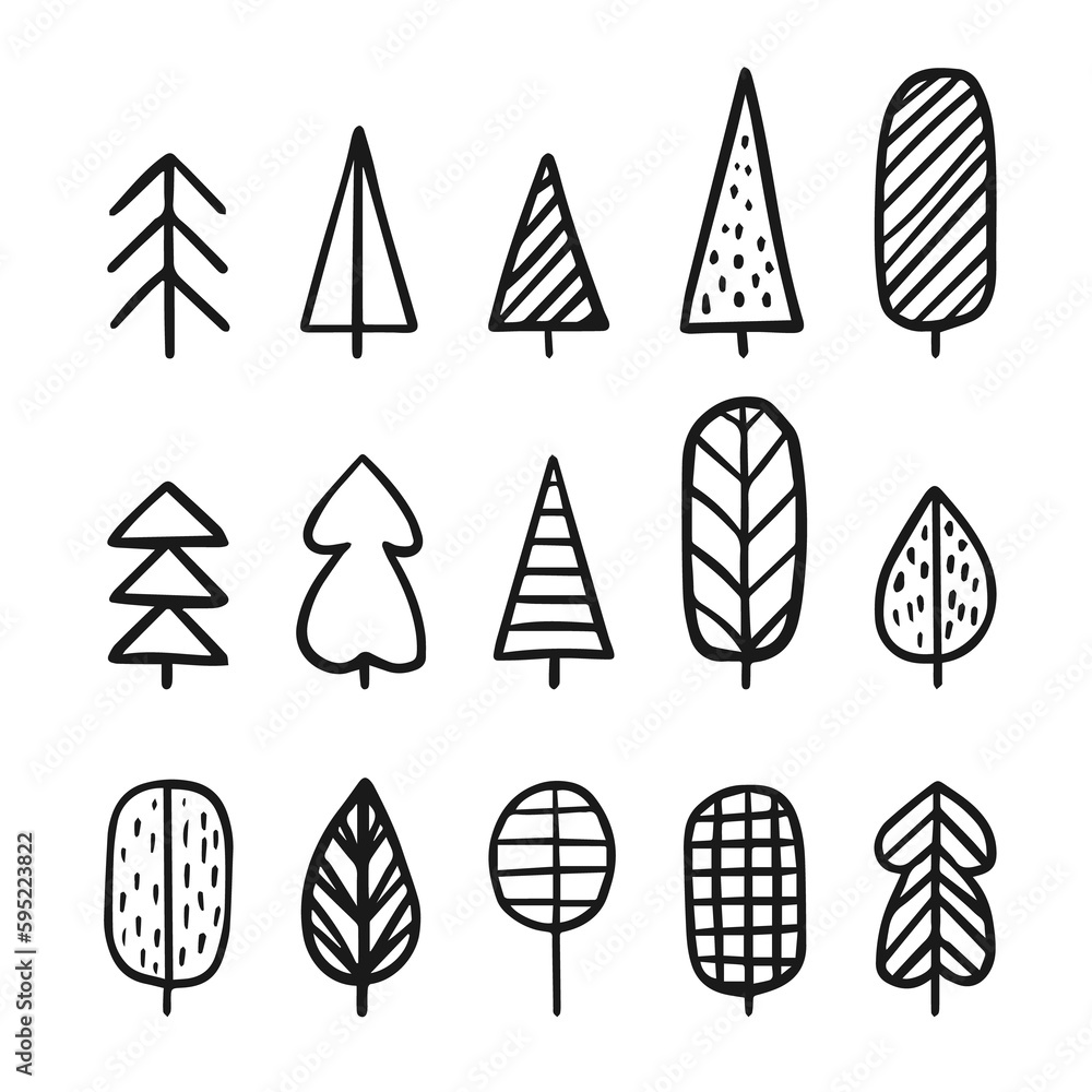 Collection of hand drawn trees. Illustration on transparent background Collection of hand drawn trees. Illustration on transparent background