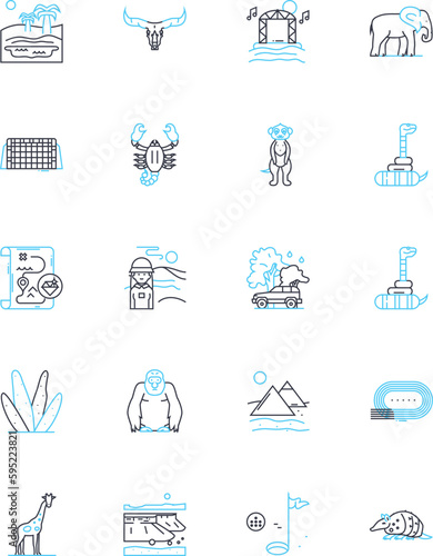 Space exploration linear icons set. Astrobiology, Exoplanet, Interstellar, Gravity, Rocket, Launch, Orbital line vector and concept signs. Spacesuit,Terraform,Mars outline illustrations