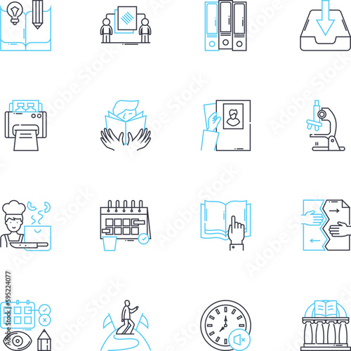 Internet university linear icons set. E-learning, Cybercampus, Distance education, Virtual classrooms, Online lectures, Webinars, Internet-based learning line vector and concept signs. Digital
