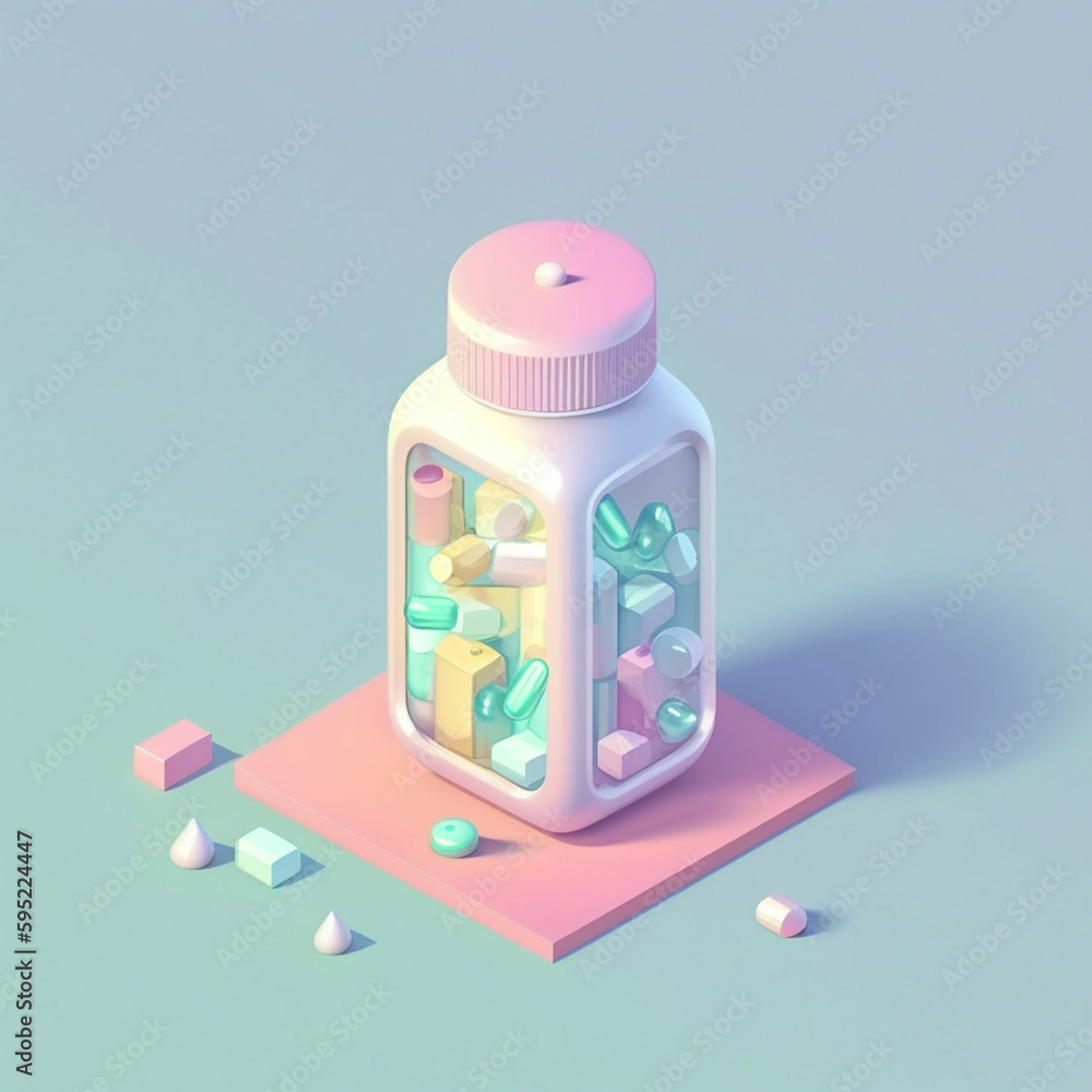 Antydepresant w butelce, lek, ilustracja medyczna 3d, izolowana - Antidepressant in a bottle, drug, 3d medical illustration, isolated - AI Generated - obrazy, fototapety, plakaty 