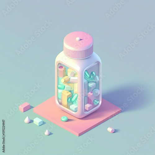 Antydepresant w butelce, lek, ilustracja medyczna 3d, izolowana - Antidepressant in a bottle, drug, 3d medical illustration, isolated - AI Generated