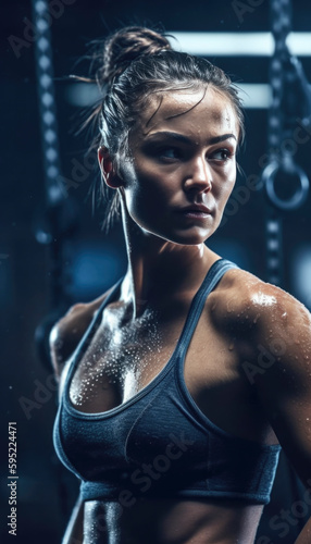 Beautiful girl working out and doing excercises to stay fit and healthy. Fitness concept. Generative AI illustrations © Polarpx