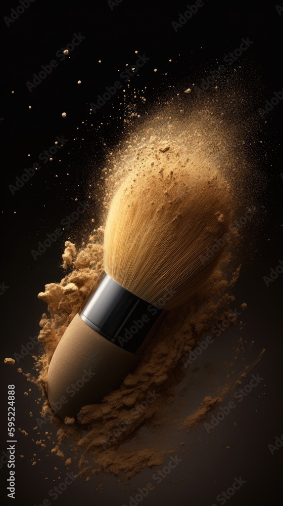 Fototapeta premium Make-up brush studio product photo with dark background created using generative ai tools
