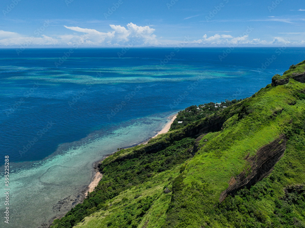 Aerial view of tropical island along the cliffs edge Torres Strait,