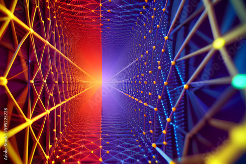 AI generated Abstract Red and Purple Connecting Grids Representing Data Networking