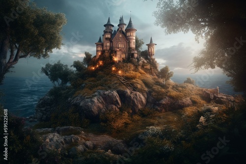 A digital art fairytale background of a fantasy dream world. Generative AI © Raul