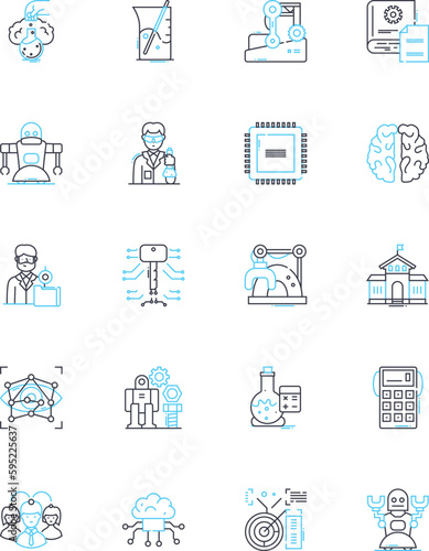 Digital advancement linear icons set. Innovation, Technology, Automation, Progress, Development, Advancement, Digitization line vector and concept signs. Connectivity,Robotization,Integration outline