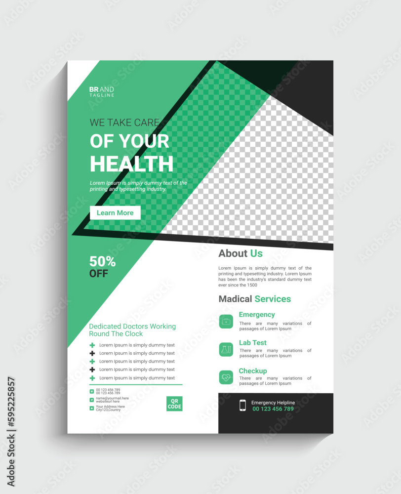Fototapeta premium Medical flyer template design, Health card poster template