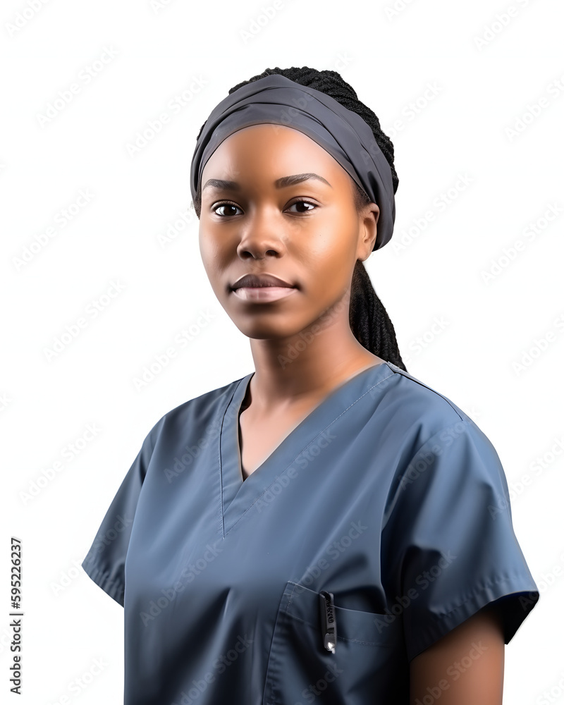 Black Female Surgeon, Doctor, Nurse, Health Care Worker Wearing Scrubs on White Background Black Female Surgeon, Doctor, Nurse, Health Care Worker Wearing Scrubs on White Background