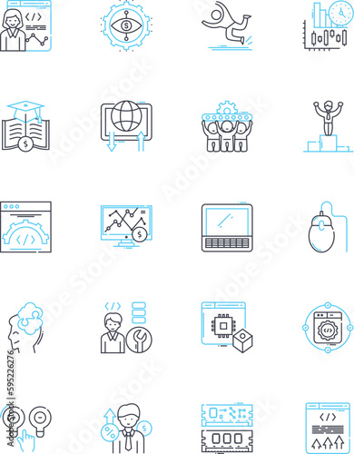 Web design linear icons set. Aesthetics, Usability, Accessibility, Interactivity, Responsive, Typography, Grid line vector and concept signs. Color,Layout,Navigation outline illustrations