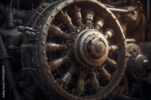 3D illustration of a rotary engine used in the Great War plane. Generative AI