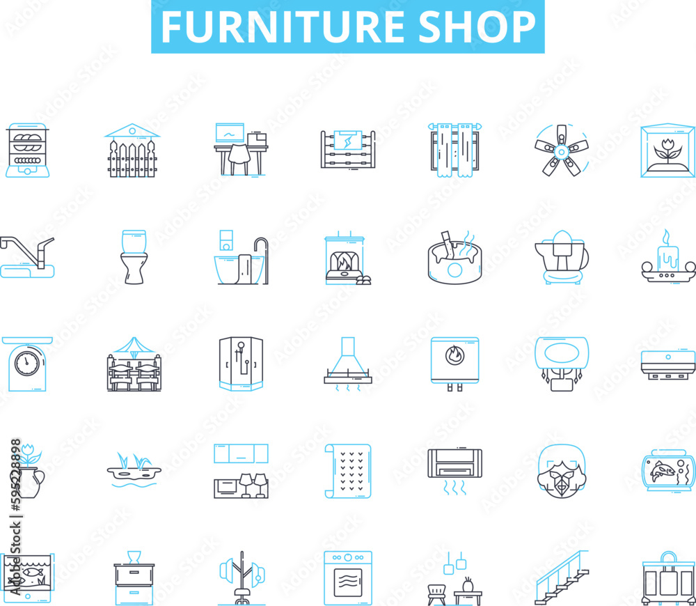 Furniture shop linear icons set. Sofas, Chairs, Tables, Beds, Dressers, Bookcases, Ottomans line vector and concept signs. Recliners,Desks,Cabinets outline illustrations Furniture shop linear icons set. Sofas, Chairs, Tables, Beds, Dressers, Bookcases, Ottomans line vector and concept signs. Recliners,Desks,Cabinets outline illustrations
