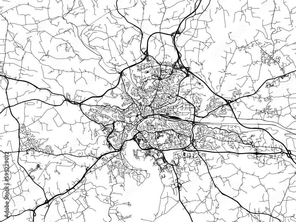 Vector road map of the city of  Quimper in France on a white background.